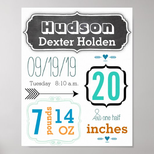 Het is een jongen! Nieuw Baby Stats Cute Arrow-Pos Poster (Voorkant)