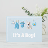 Het is een jongen! Nieuwe baby - blauwe aangepaste Aankondiging (Staand voorkant)
