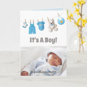 Het is een jongen! Nieuwe Baby – Blauwe Aangepaste Kaart (Gele Bloem)