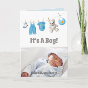 Het is een jongen! Nieuwe Baby – Blauwe Aangepaste Kaart
