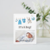 Het is een jongen! Nieuwe Baby – Blue Custom Photo Feestdagenkaart (Staand voorkant)