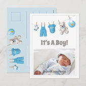 Het is een jongen! Nieuwe Baby – Blue Custom Photo Feestdagenkaart (Voorkant / Achterkant)