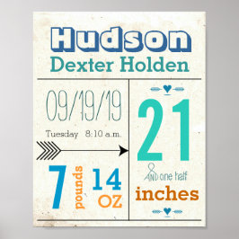 Het is een jongen! Nieuwe Baby Stats Cute Arrow Poster