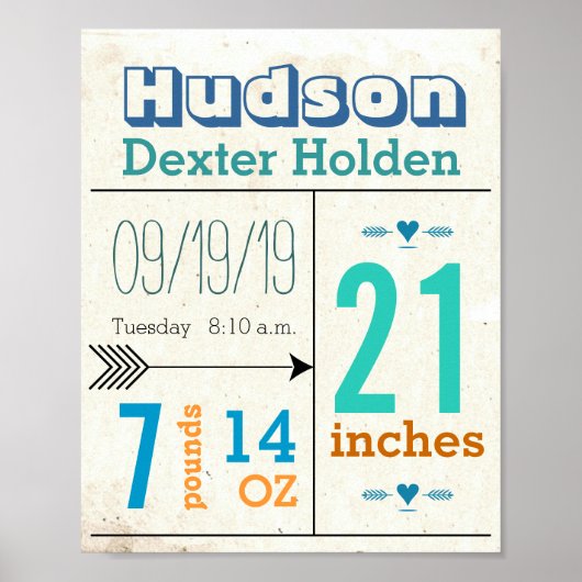 Het is een jongen! Nieuwe Baby Stats Cute Arrow Poster (Voorkant)