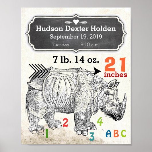 Het is een jongen! Nieuwe Baby Stats Rhinoceros Poster (Voorkant)