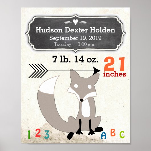 Het is een jongen! Nieuwe babystats Cute Fox Poster (Voorkant)