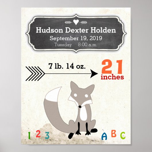 Het is een jongen! Nieuwe babystats Cute Fox Poster (Voorkant)