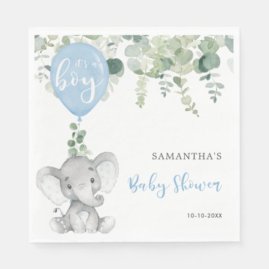 Het is een jongen olifant ballonnen baby shower gr servet (Voorkant)