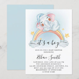 Het Is Een Jongen Olifant Regenboog Waterverf Baby Kaart