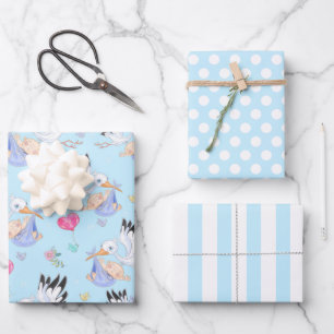 Het is een jongen Ooievaar Baby Inpakpapier Set Vel
