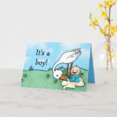 Het is een jongen ooievaar levering felicitatiekaa kaart (Gele Bloem)