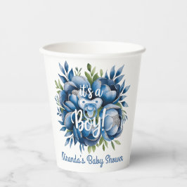 Het is een jongen! Painted Pacifier & Peonies Baby Papieren Bekers