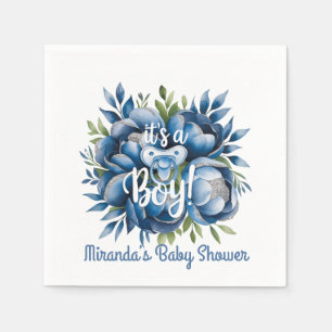 Het is een jongen! Painted Pacifier & Peonies Baby Servet