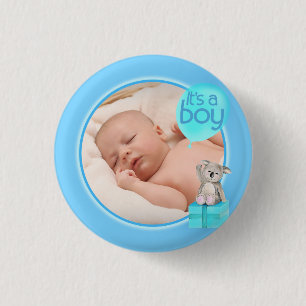 "Het is een jongen" pasgeboren foto koala babyblau Ronde Button 3,2 Cm
