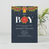 Het is een Jongen Poinsettia Bell-kerstBaby shower Kaart (Staand voorkant)