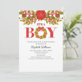 Het is een Jongen Poinsettia kerstBaby shower Kaart (Staand voorkant)