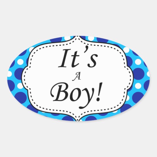 Het is een jongen polka dot mijlpaal ovale sticker (Voorkant)