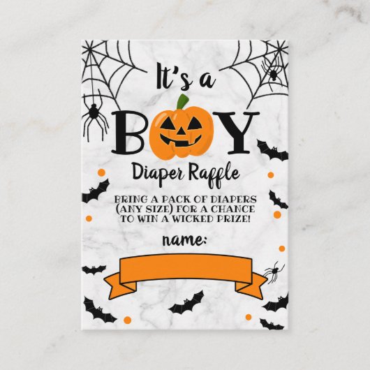 "Het is een jongen" pompoen Halloween Baby shower Informatiekaartje (Voorkant)