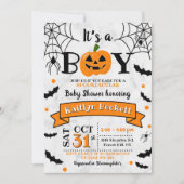 "Het is een jongen" pompoen Halloween Baby shower Kaart (Voorkant)