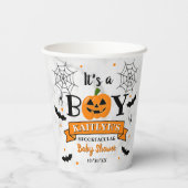 "Het is een jongen" pompoen Halloween Baby shower Papieren Bekers (Achterkant)
