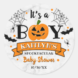 "Het is een jongen" pompoen Halloween Baby shower Ronde Sticker
