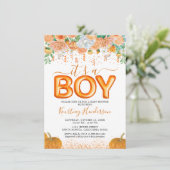 Het is een jongen pompoen herfst baby shower uitno kaart (Staand voorkant)