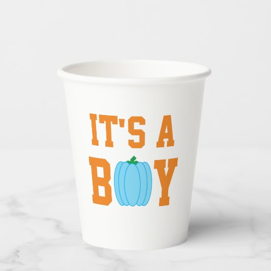 Het is een jongen pompoen. papieren bekers (Voorkant)