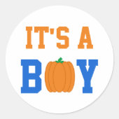 Het is een jongen pompoen. ronde sticker (Voorkant)