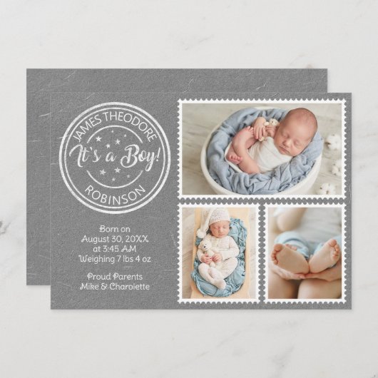 Het is een jongen! postzegels aankondiging (Voorkant / Achterkant)