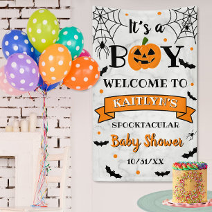 "Het is een jongen" Pumpkin Halloween Baby shower Spandoek