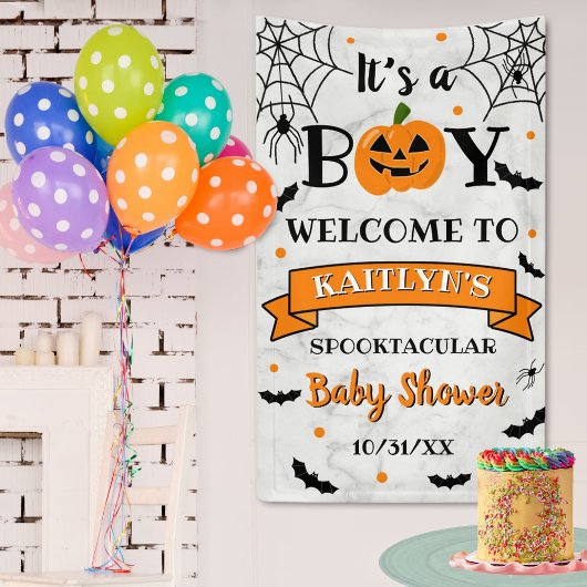 "Het is een jongen" Pumpkin Halloween Baby shower  Spandoek