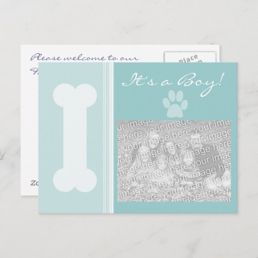 Het is een jongen! Puppy Briefkaart (Voorkant / Achterkant)