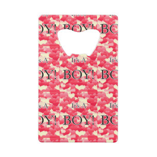 Het is een jongen! Red Hearts Credit Kaart Bottle  Creditkaart Flessenopener