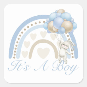 Het is een Jongen Regenboog Blauwe Pastel Baby Bor Vierkante Sticker