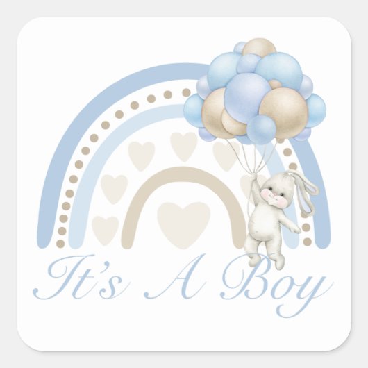 Het is een Jongen Regenboog Blauwe Pastel Baby Sho Vierkante Sticker (Voorkant)