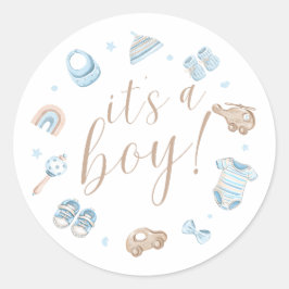 Het is een Jongen Ronde Baby Shower Stickers