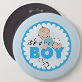Het is een jongen ronde button 6,0 cm (Voorkant /achterkant)