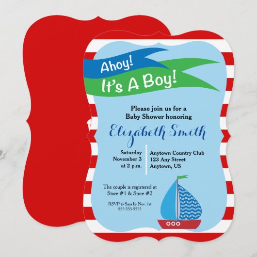 Het is een jongen, rood nautisch Baby shower Kaart (Voorkant / Achterkant)