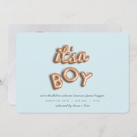 Het is een jongen! Roos goud/BLUE Aankondiging (Voorkant / Achterkant)