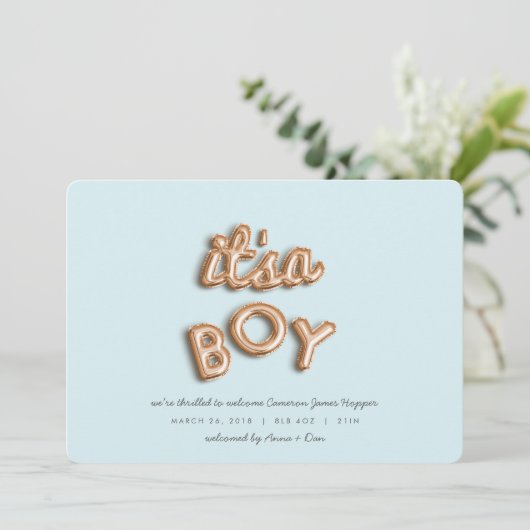 Het is een jongen! Roos goud/BLUE Aankondiging (Staand voorkant)