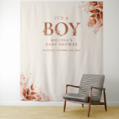 Het is een jongen Rustic Fall Baby Shower Fotoprop Wandkleed (In situ)