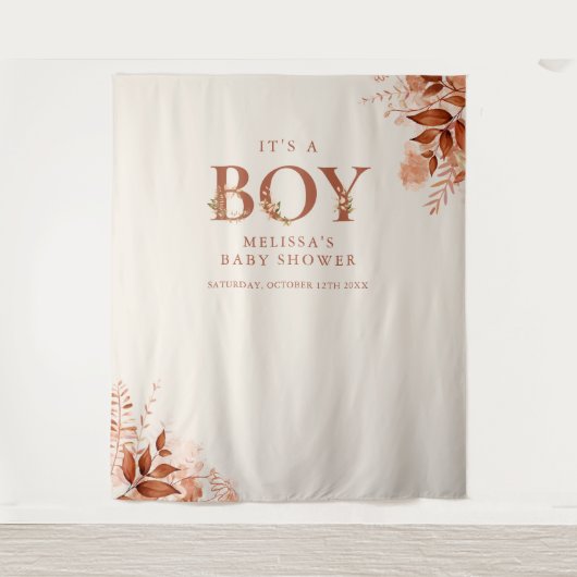 Het is een jongen Rustic Fall Baby Shower Fotoprop Wandkleed (Voorkant)
