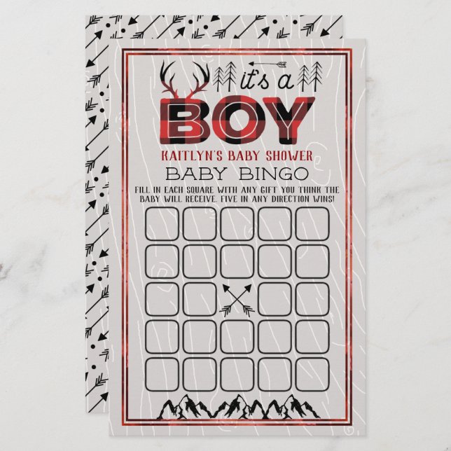 Het is een jongen! Rustic Geploade Baby Bingo (Voorkant / Achterkant)