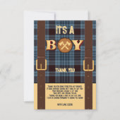 Het is een jongen Rustic Lumberjack Flannel Baby s Bedankkaart (Voorkant)