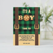 Het is een jongen Rustic Lumberjack Flannel Baby s Bedankkaart (Staand voorkant)