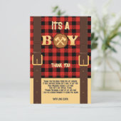Het is een jongen Rustic Lumberjack Flannel Baby s Bedankkaart (Staand voorkant)