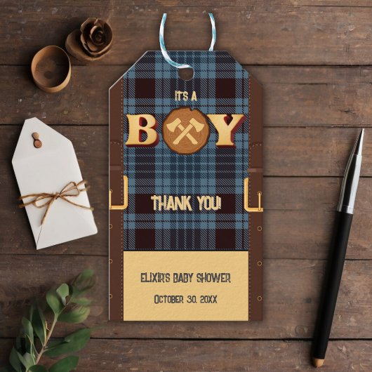 Het is een jongen Rustic Lumberjack Flannel Baby s Cadeaulabel