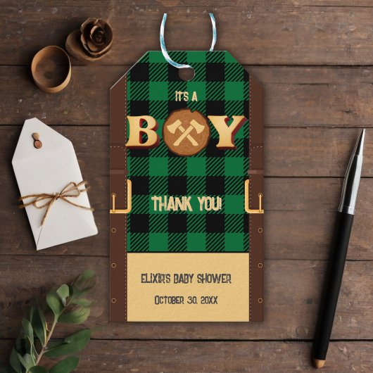 Het is een jongen Rustic Lumberjack Flannel Baby s Cadeaulabel