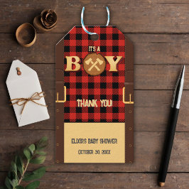 Het is een jongen Rustic Lumberjack Flannel Baby s Cadeaulabel