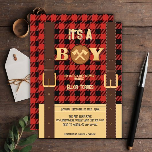 Het is een jongen Rustic Lumberjack Flannel Baby s Kaart